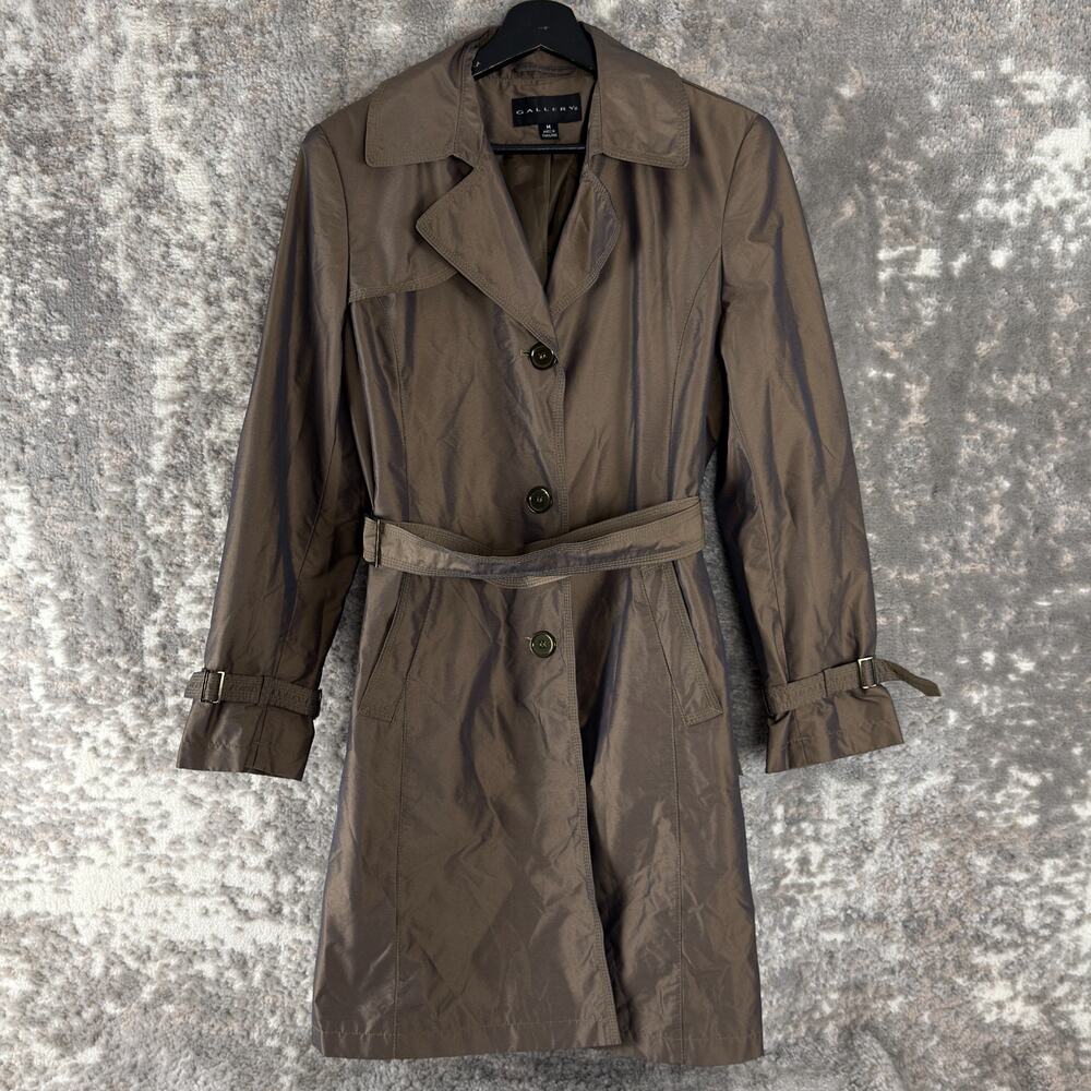 Gallery Size M Outdoor Notched Tie Overcoat Button Brown Long Sleeve V Neck